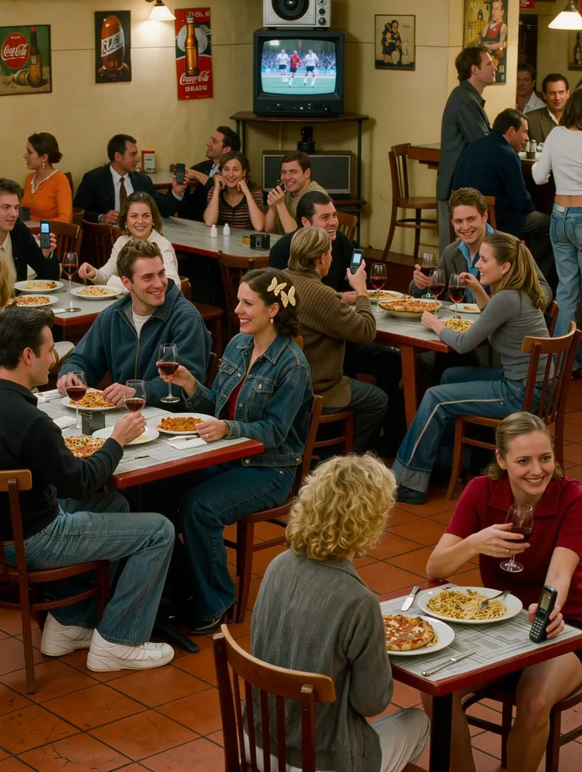 Sala di un ristorante affollata nei primi anni 2000
